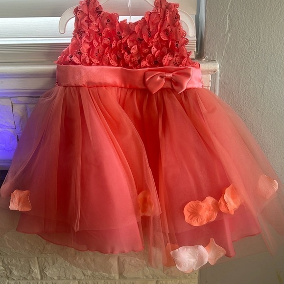 Floral tulle dress with floral petals. Coral. 18 mos - Picture 2 of 5